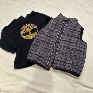 Timberland‎ Kids Black Long Sleeve Shirt 18 Month & Patterned Gray Vest 12 Month